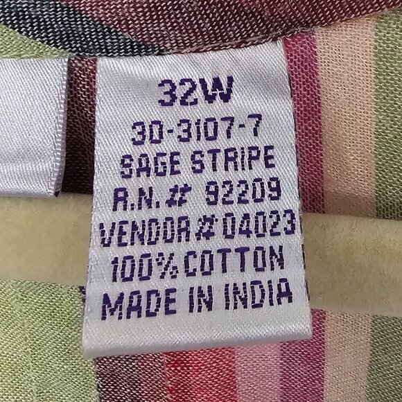 Roaman's Green Rainbow Striped Peasant Blouse Pintuck Festival 32W - Picture 8 of 10